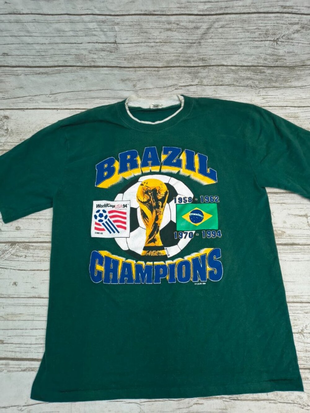 Vintage 1994 Brazil World Cup Champions Graphic T-Shirt Size Large